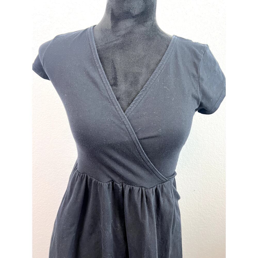 Lovely PACT Organic Cotton Fit & Flare Crossover Dress Black XS - Picture 2 of 8